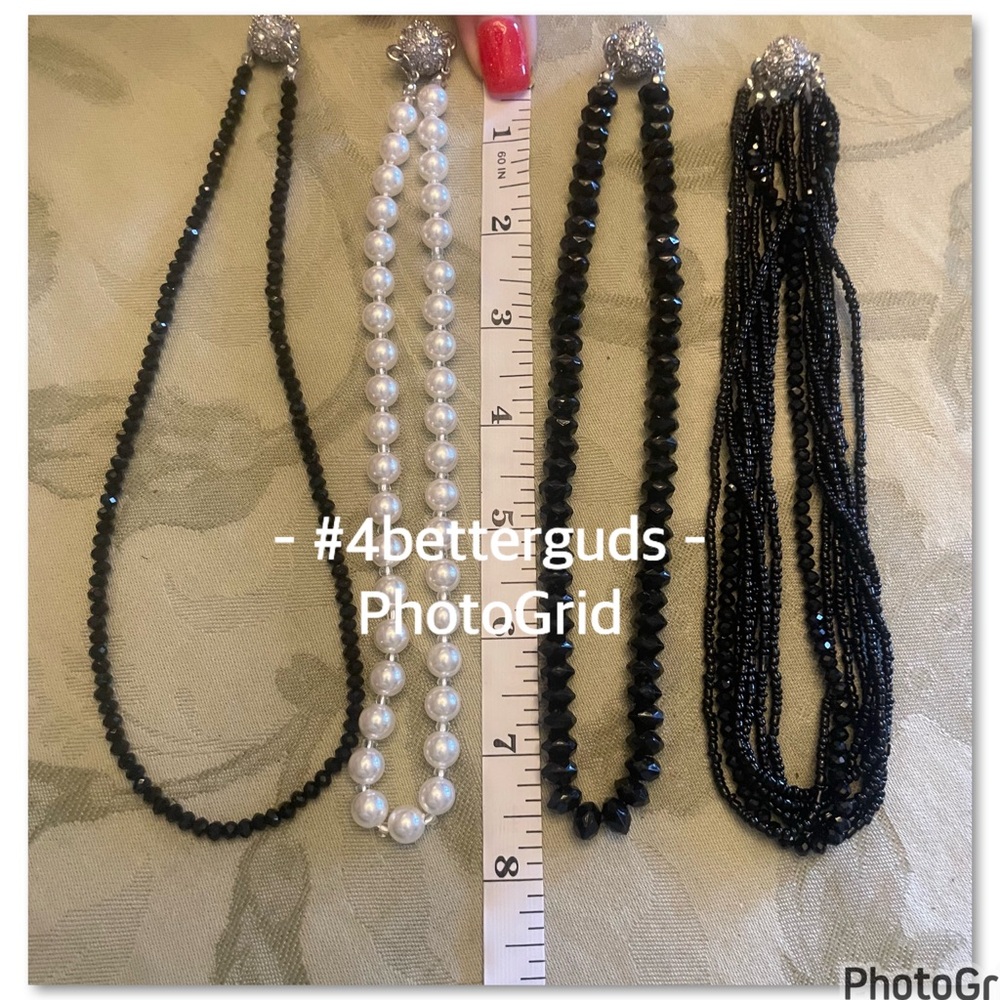 Bundle Set 4 Homemade Black Crystals & Pearl Rhinestone Magnetic Clasp Necklaces - Picture 10 of 15